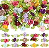 100 Multicolor Mini Satin Roses with Green Leaves - Tiny Fabric Flowers for Crafts, Weddings, DIY Wreath Decor