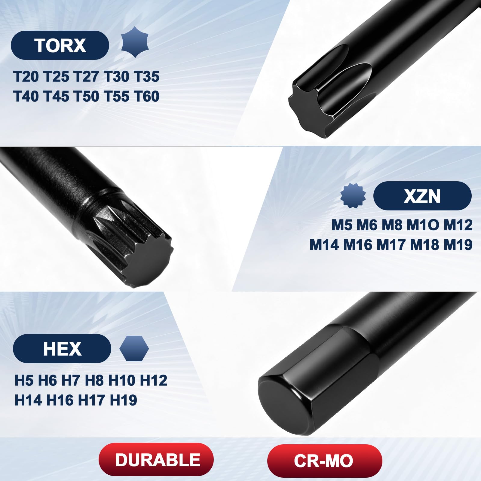 10-częściowy zestaw kluczy nasadowych XZN 1/2", wielozębowy zestaw nasadek 1/2" M5, M6, M8, M10, M12, M14, M16, M17, M18, M19 do klucza dynamometrycznego, klucza grzechotkowego