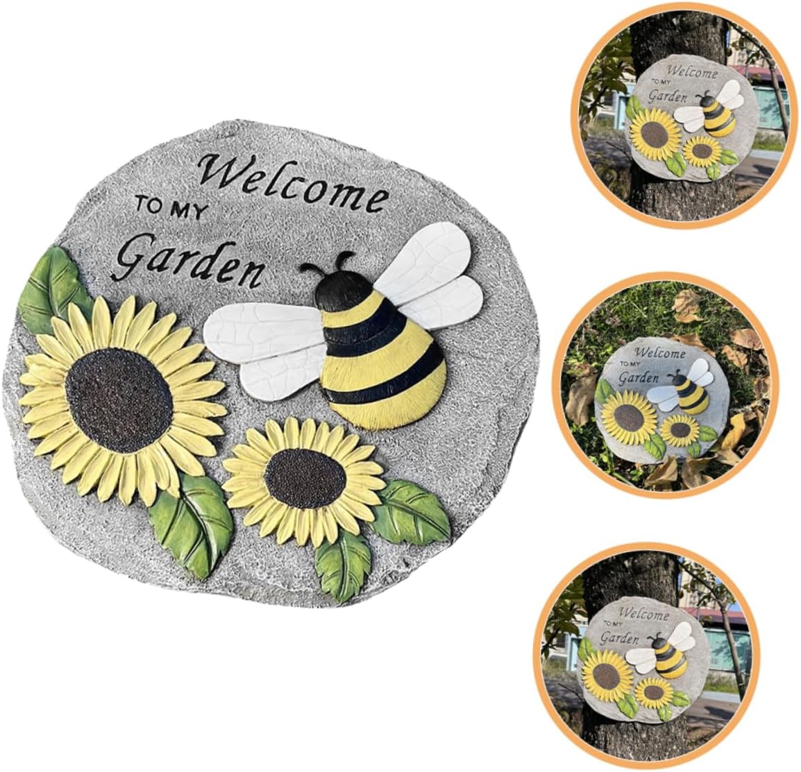 Cute Bee Sunflower Resin Stepping Stone for Garden Decor Durable Weatherproof Accent Unique Versatile Outdoor Decoration