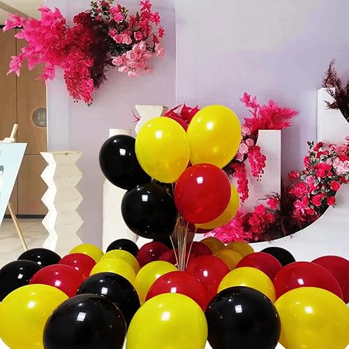 Miniatura 4 de Paquete de 300 globos de látex negro, rojo y amarillo, 100 de cada uno de los 3 colores de 12 pulgadas, globos de látex negro, rojo y amarillo, a