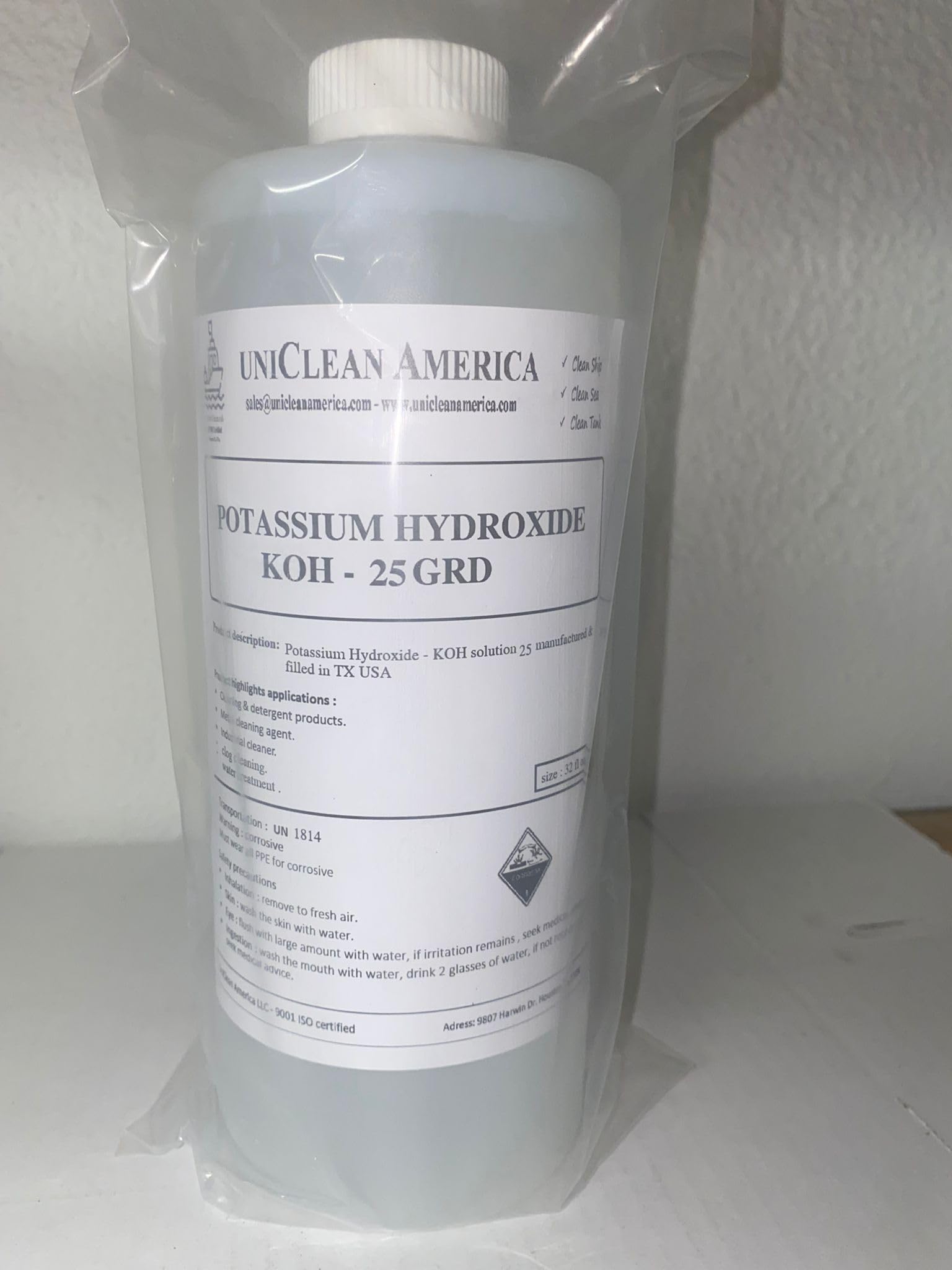 Potassium Hydroxide 25% Liquid - KOH Caustic Potssium soluton 25% - Made in USA - Size: 64 (2x32) fl oz