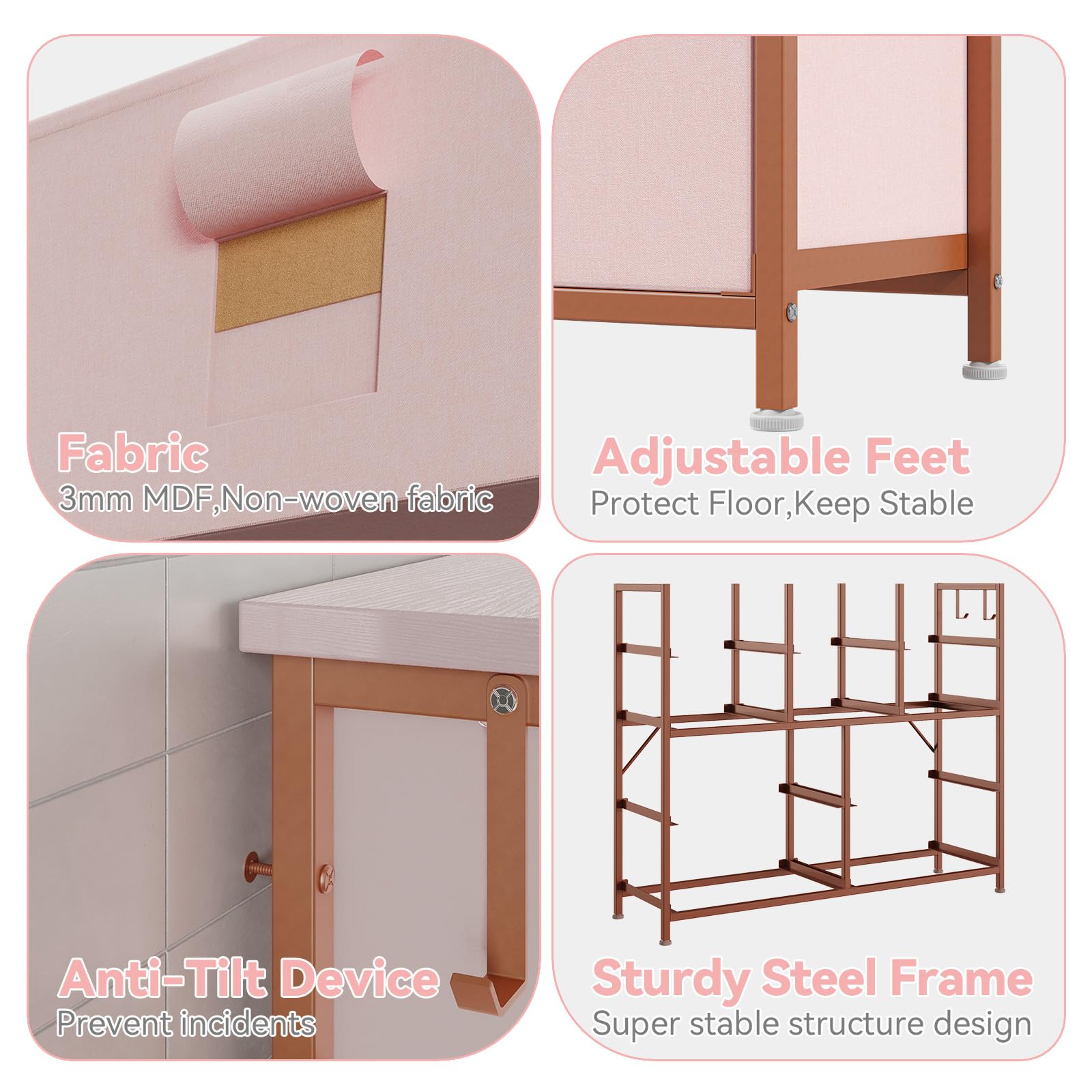 GAOMON Dresser for Bedroom with 10 Drawers, Storage Dresser Organizer Unit, Fabric Dresser for Bedroom, Closet, Nursery, Chest of Drawers, Steel Frame, Wood Top (Pink)