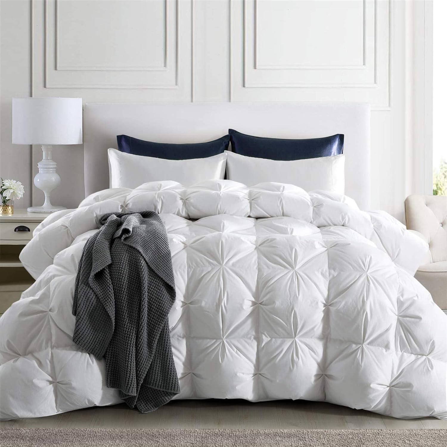 puredown® Goose Down Comforter Twin Size 800 Fill Power, 100% Cotton 93% Goose Down Winter Duvet Insert 700 TC, Heavyweight Cloud Fluffy Pinch Pleat Extra Warmth