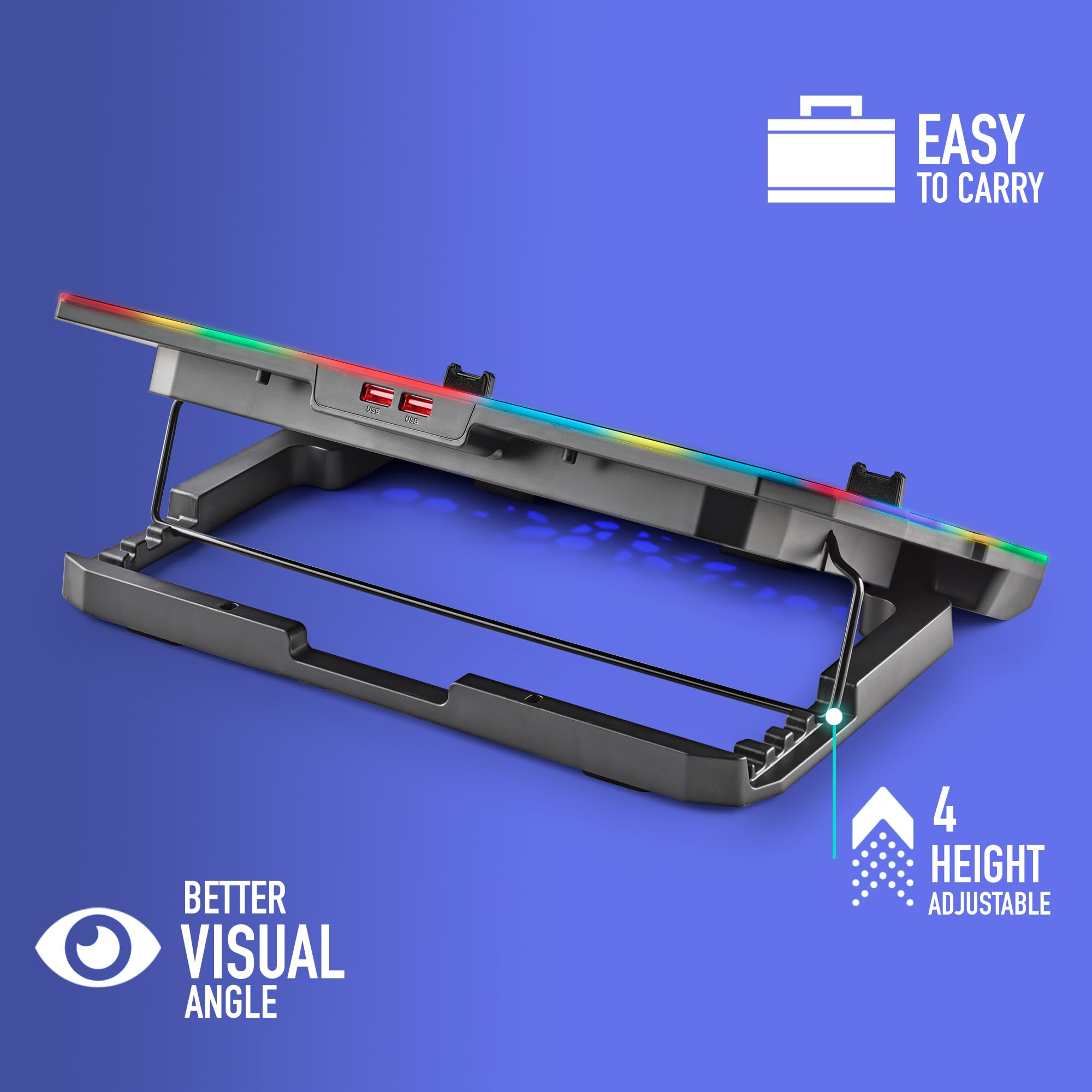 NGS Hero Stand - Base di raffreddamento per laptop, 6 ventole silenziose, RGB, LCD, regolabile, USB, 2400 RPM