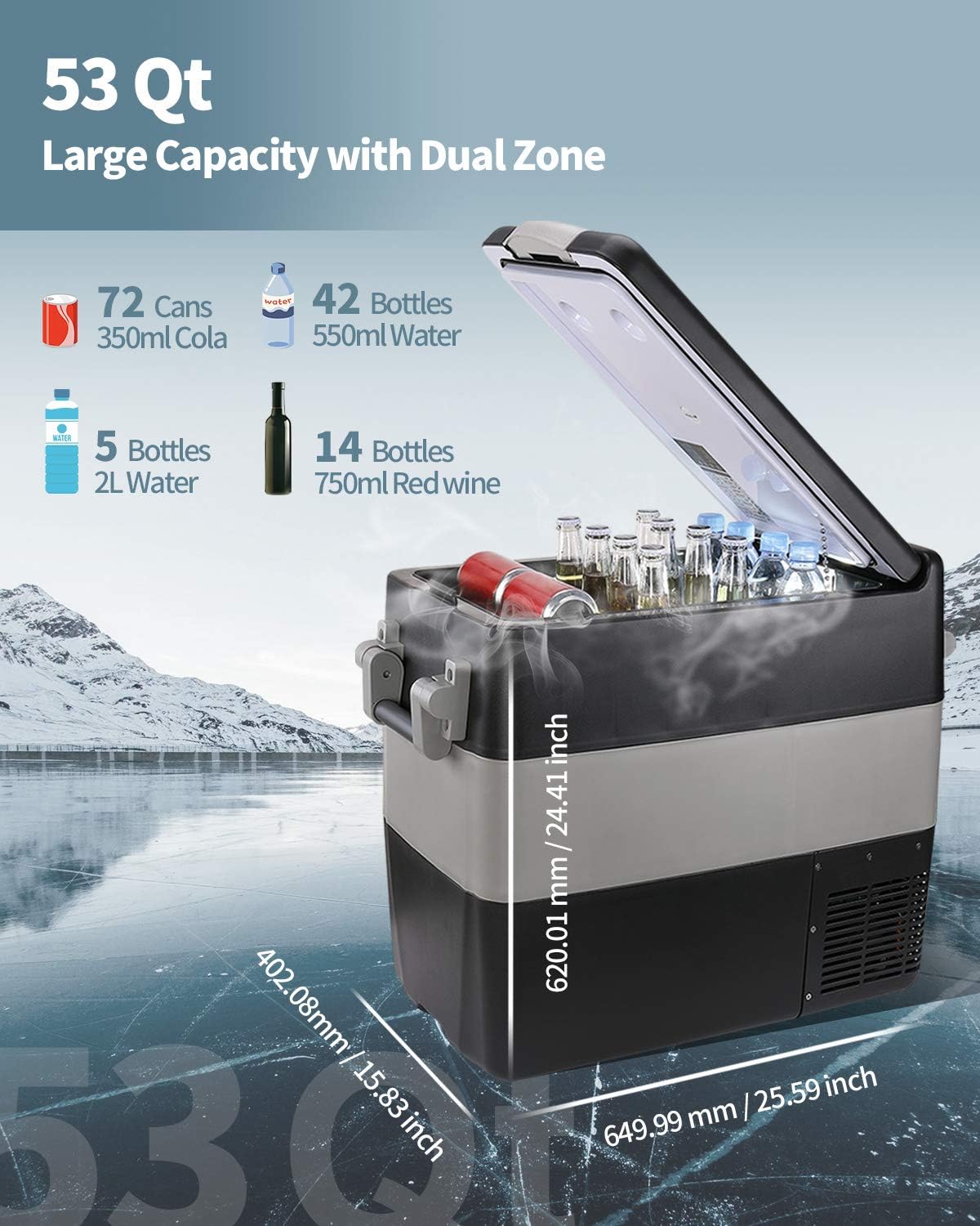 Buy BougeRV 12V Portable Refrigerator 53 Quart Car Freezer Fridge 12V