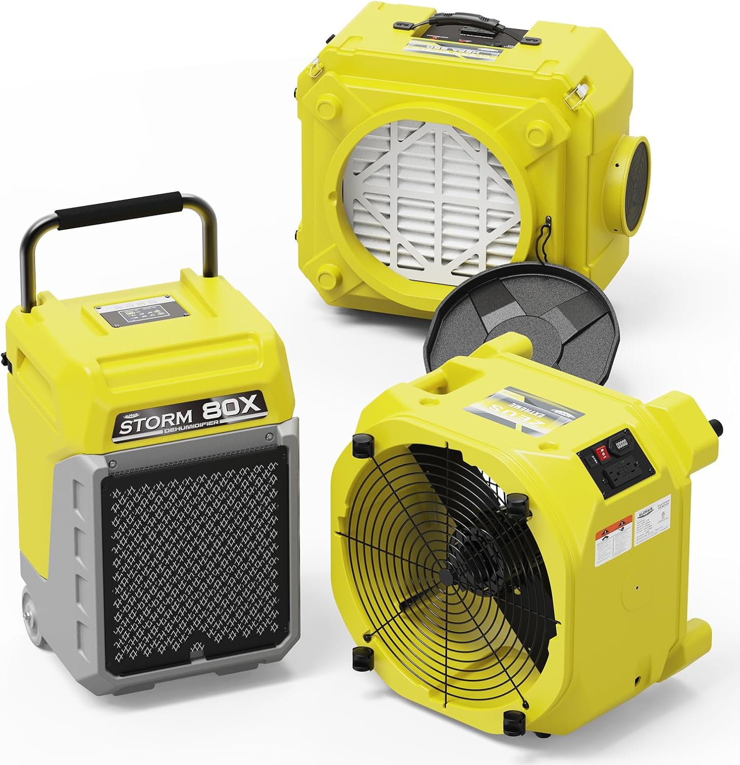 ALORAIR 1 x Commercial Grade Dehumidifier, 1 x Air Mover and 1 x Air Scrubber Combo Package for Flood Repair, Water Damage Restoration, Winter Storm Moisture Remove, Basement, Industrial Usage