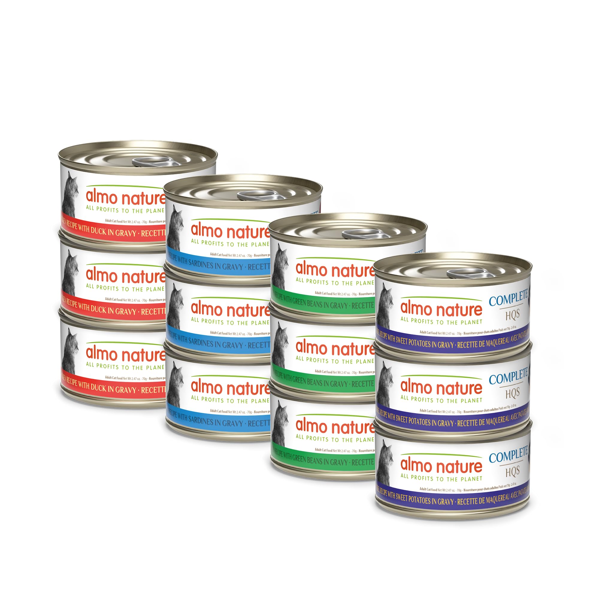 almo nature Wet Cat Food HQS Complete Land and Sea - Variety Pack Grain Free, Highly Digestible, Hormone Free, Preservative Free, 2.47-oz (Pack of 12)