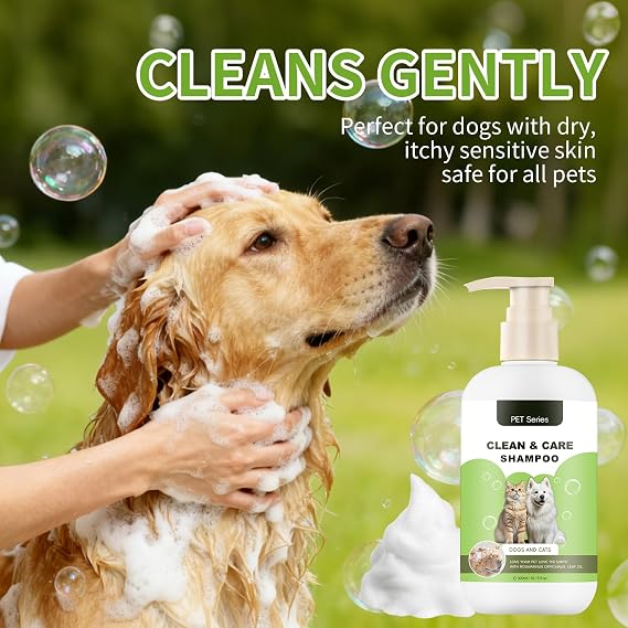 Pet Shampoo, Clean Care Shampoo for Dogs and Cats, Seasonal Itch Relief Shampoo, for Allergies, Itching, Skin and Coat Supplement, Helps Shedding-Gentle Care for Long, Short & Curly Hair