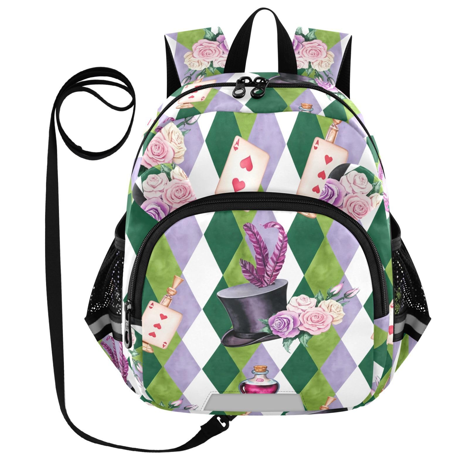 Card Rose Hat Toddler Harness Backpack for Boys Girls 3-6 Years Kids Backpack with Anti Lost Safety Leash Baby Protection Backpack for Preschool Travel Walking