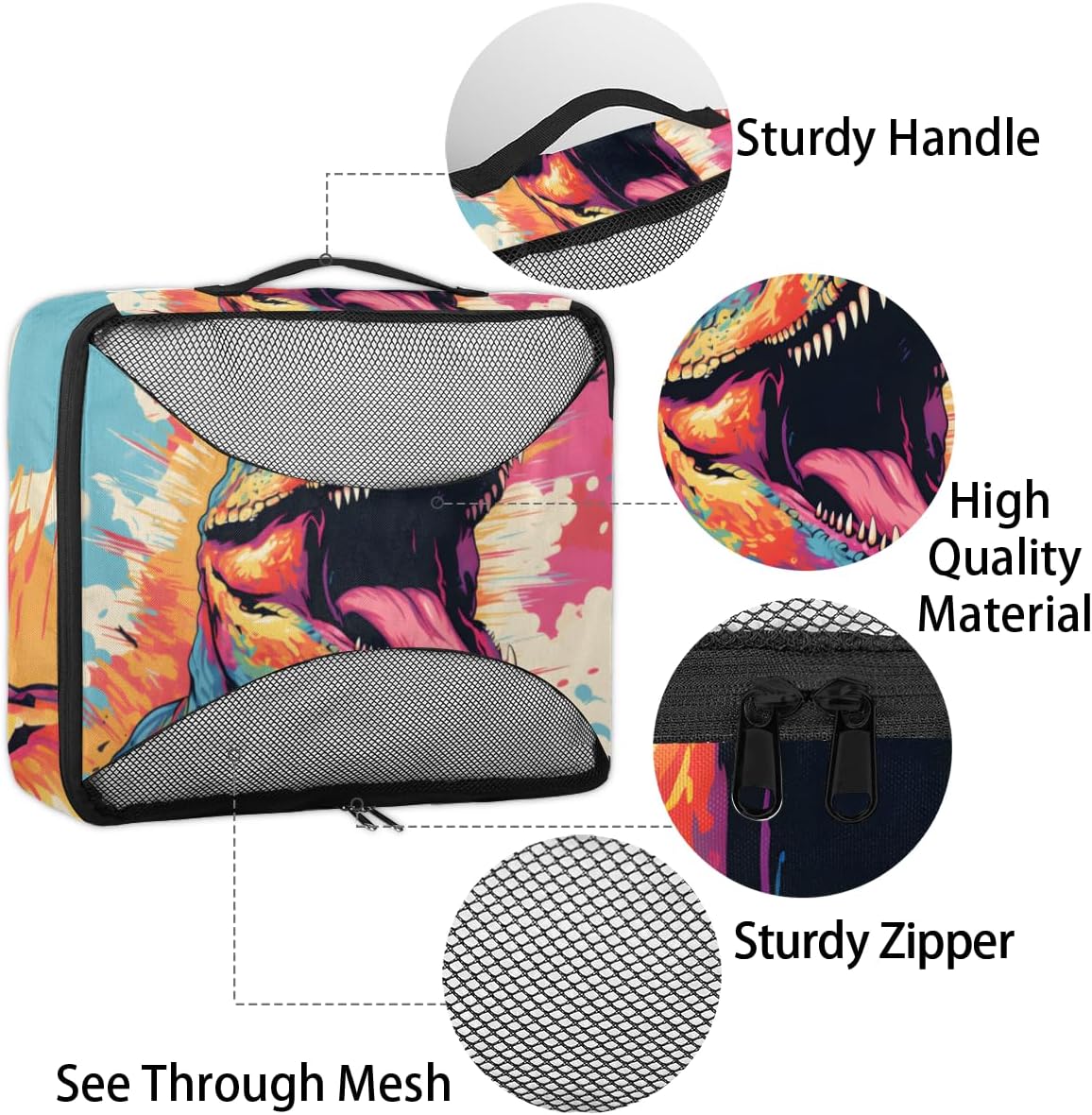 Cool Dinosaur 4 Set Packing Cubes Packing Cubes for Women Lightweight Travel Essential Bag Clothes Carry on Suitcase Bags for Accessories Essentials