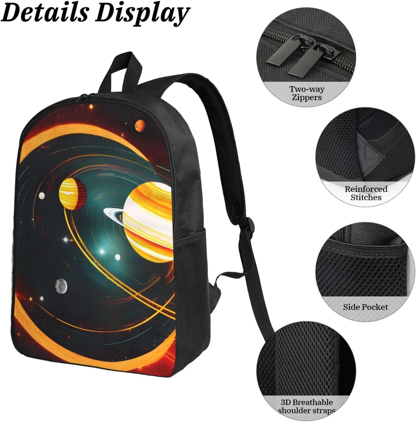 Solar System Jupiter Saturn print 3 Piece Backpack Bags with Lunch Box Pencil Case Set for Travel Work Camping Unisex