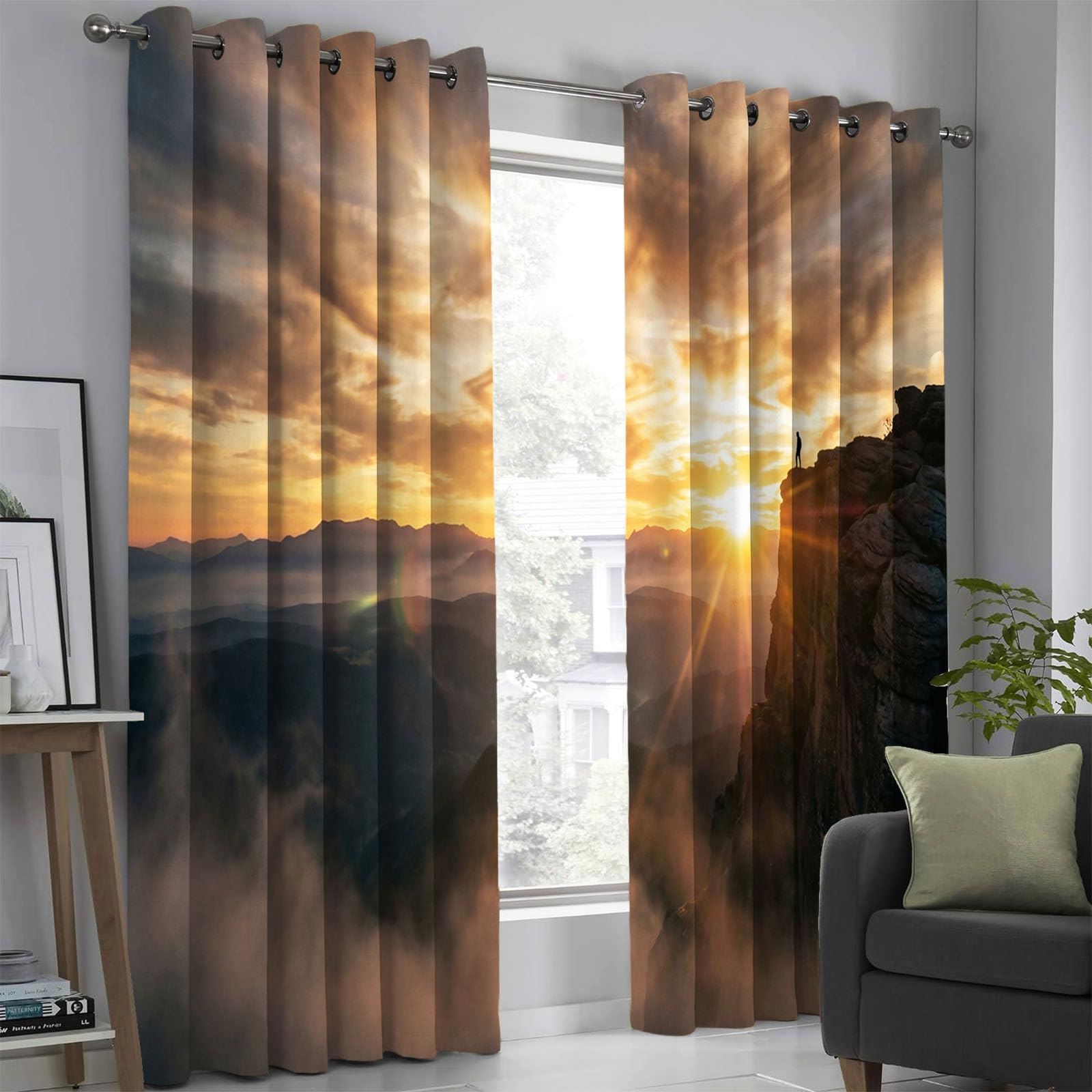 Rideau occultant thermique isolant 140x260 paysage coucher de soleil brun orangé 2 PCS