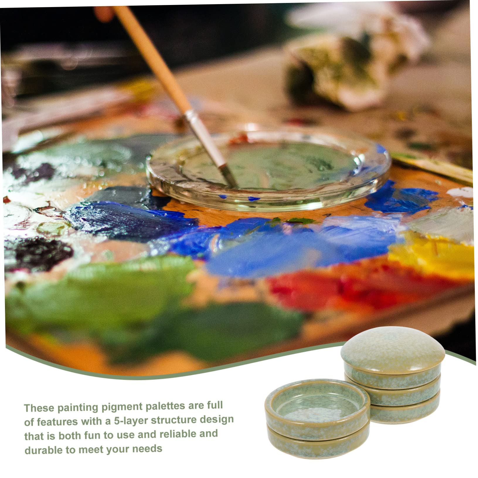 TEHAUX Palette en Céramique Verte à 5 Couches Empilable pour Peinture Plateaux de Pigments Pratiques et Multi-Couches, pour Artistes Débutants et Adultes