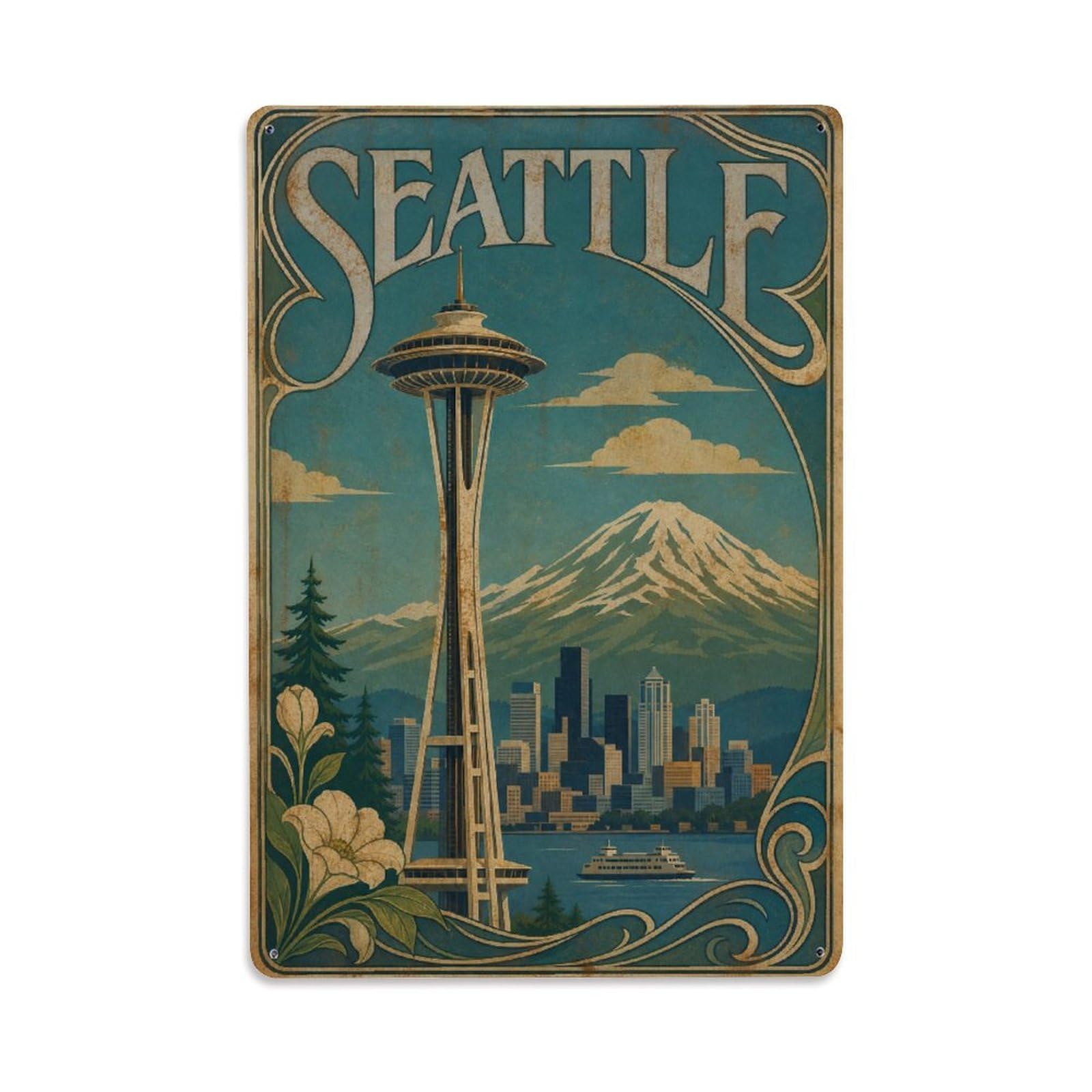 Gead 8X12inch Style Retro Travel Usa Seattle Metal Tin Sign