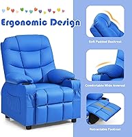 Vista 15 de GLACER Silla reclinable para niños con portavasos y bolsillos laterales, reclinable para niños con respaldo cómodo, reposabrazos y reposapiés