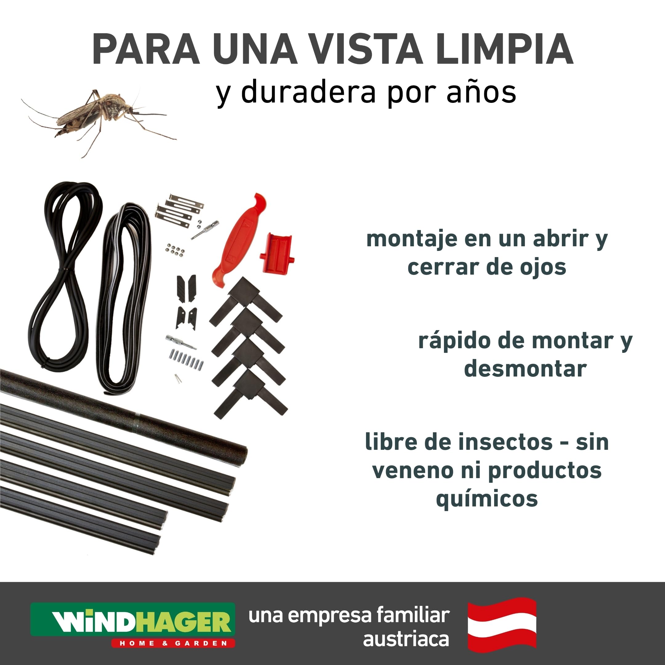 Windhager Mosquitera Marco tensor Expert, mosquitera Marco de aluminio para ventanas 100 cm x 120 cm, antracita, 04337