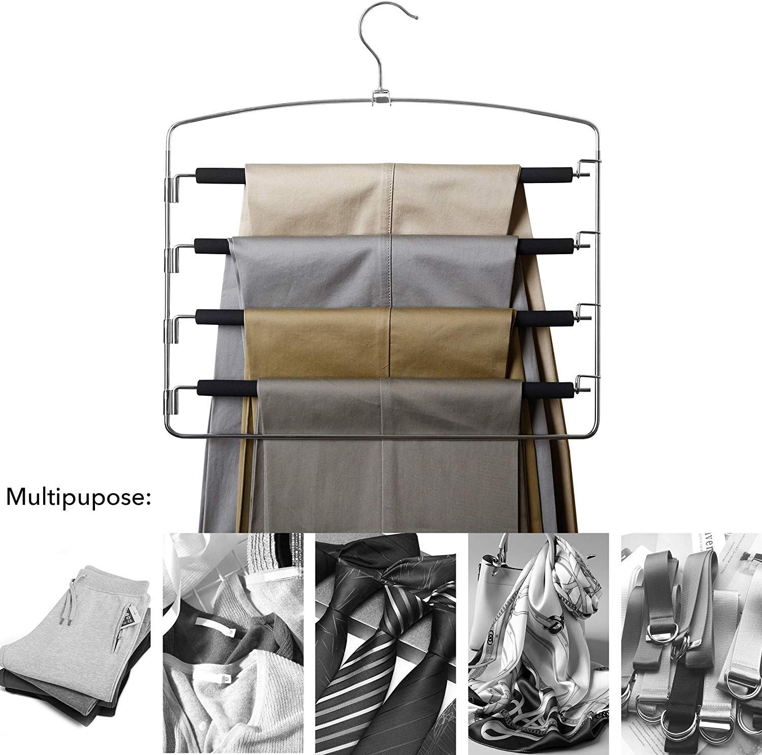 5 Tiers Pants Hangers, Space Saving Multi Layers Stainless Steel Pant