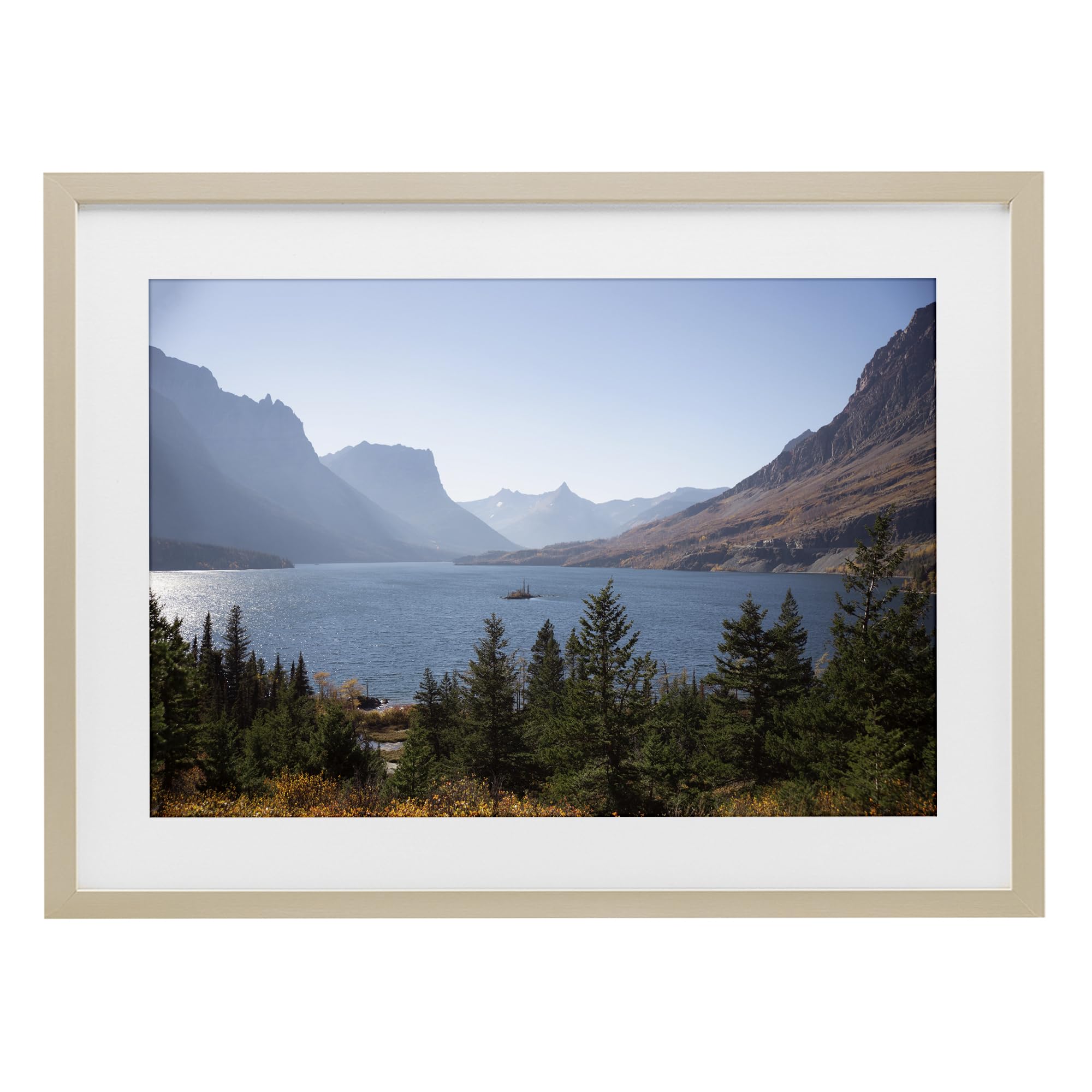Stupell Industries Harvest Pine (Textured) Cliffs Overlooking Lake Serenity, 17 X 23 Inch Framed Print Under Glass