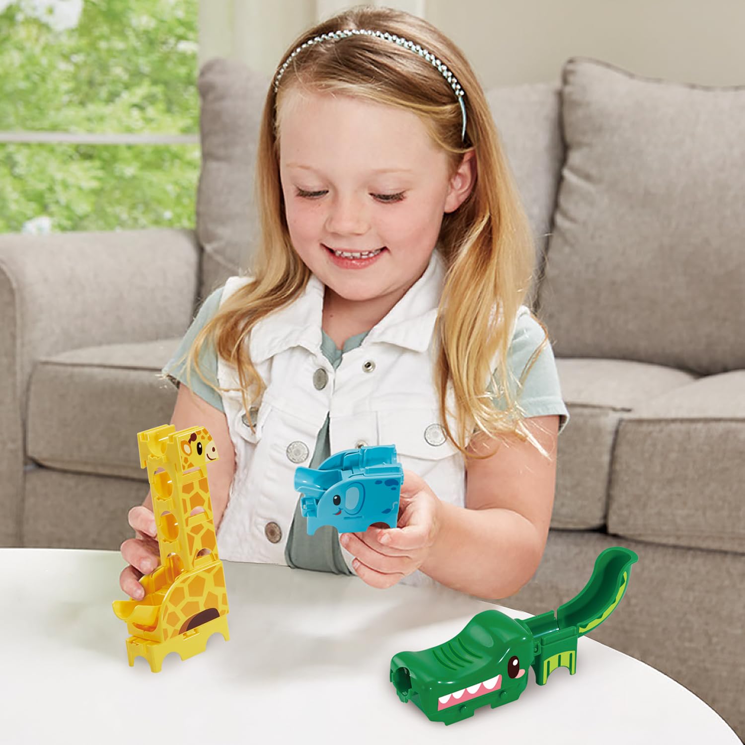 VTech - Marble Rush Junior Animal Set J100 - Circuit à Billes Enfant, 58 Pièces et 6 Billes - Jeu de Construction, Jouet Animaux de la Savane - Cadeau Enfant Dès 3 Ans - Contenu en Français