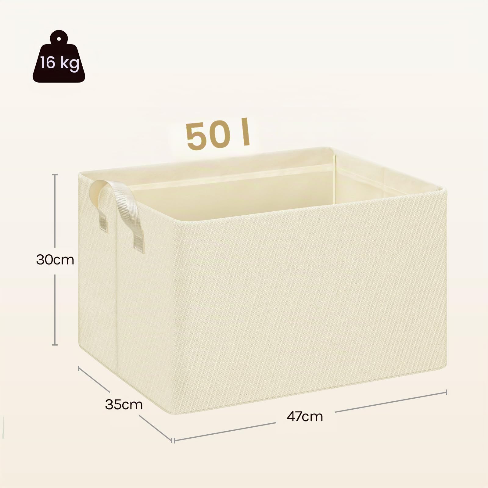 WOLTU Juego de 5 Cajas Plegables,Cajas Almacenamiento Plegables, Cajas Organizadoras de Tela con Asas, Cajas Almacenaje para Ropa y Juguetes en Armarios, Crema, 47x35x30 cm