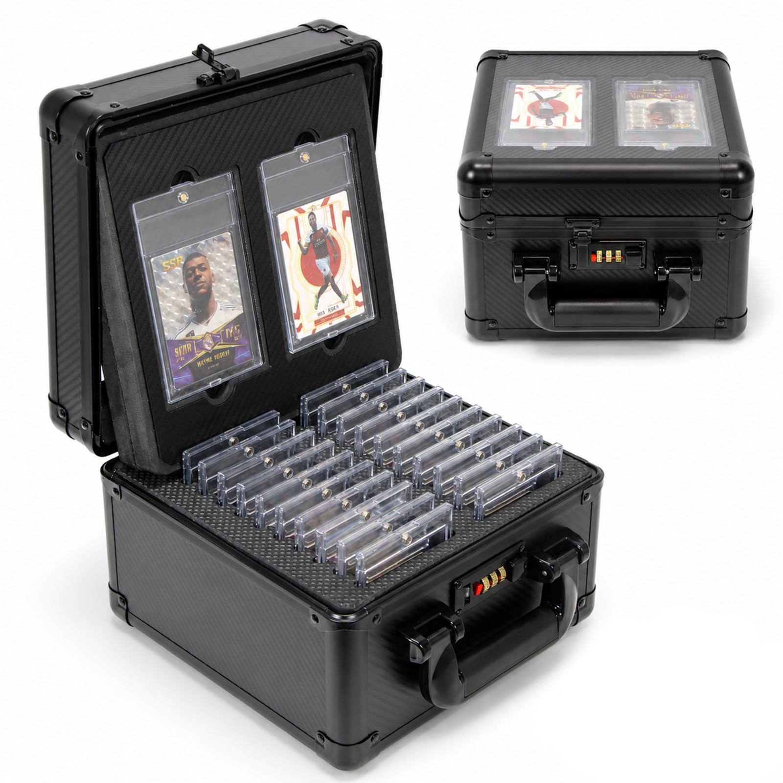 Trading Card Storage Box for Graded Cards, Slab Case with Display Windows