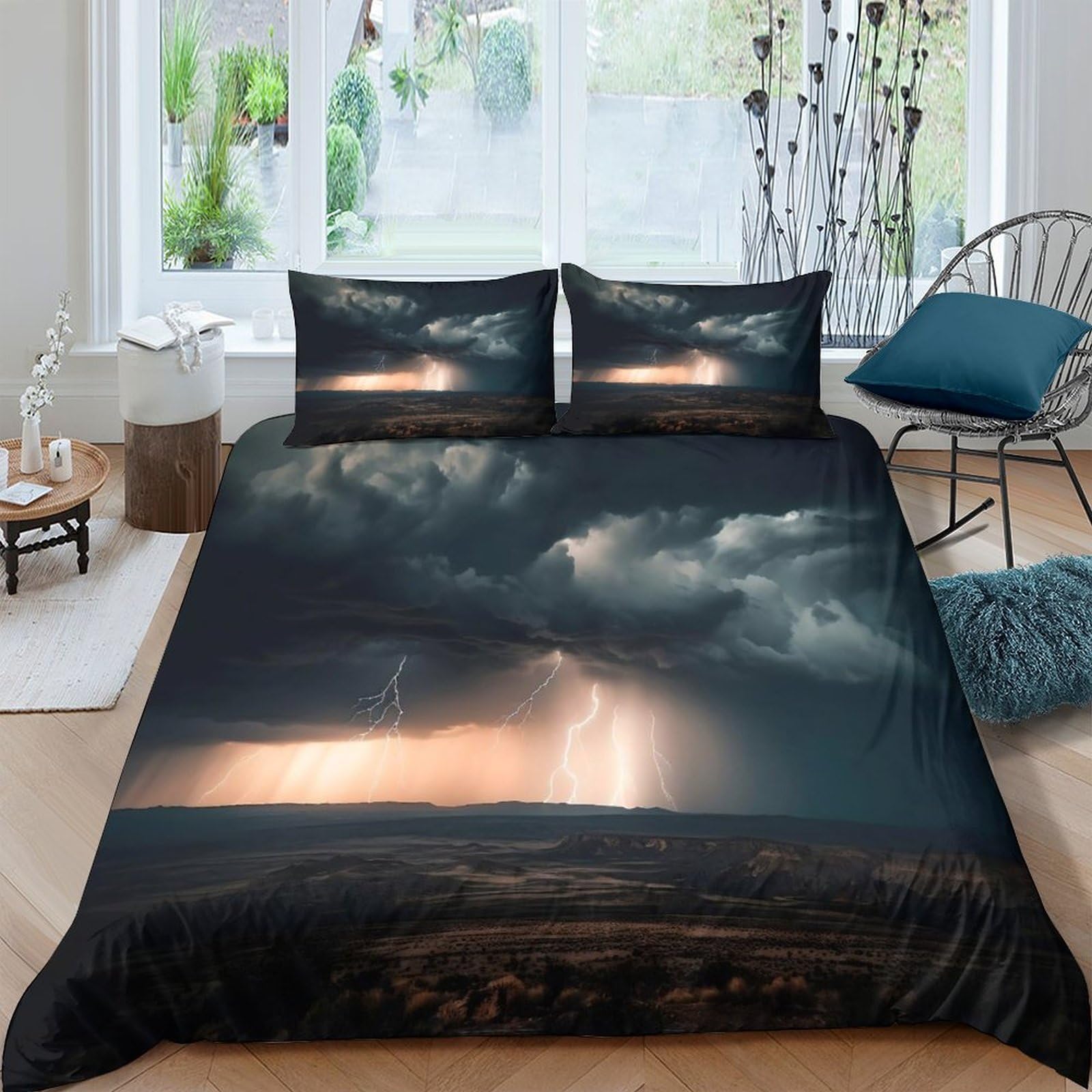 Ctjqhvkz Style-3 3D Printed Stormy Night Fitted Sheet Microfiber Soft Lightning Sky Mattress Cover For Bedroom Decor Protection Single（135X200cm）