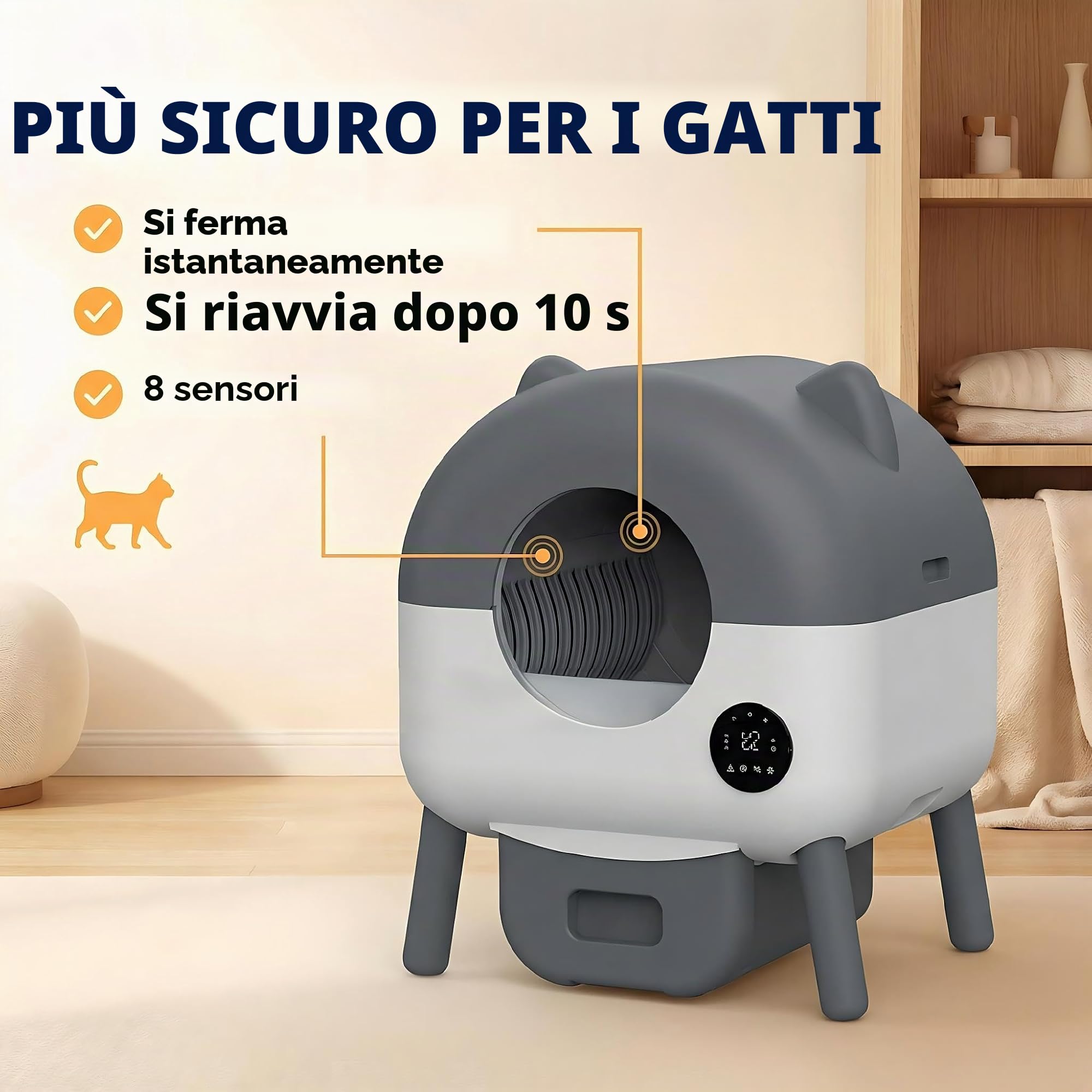 Garvee Lettiera Gatto Autopulente da 76L, Toilette per Gatti XXL, con Sensori Intelligenti di Sicurezza, Controllo App, Anti-odore, Illuminazione LED Notturna, Ideale per Più Gatti