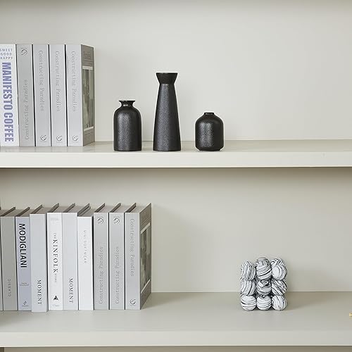 Miniatura 8 de Juego de 3 jarrones de cerámica negra, pequeño jarrón bohemio para decoración, acabado de textura mate esmerilada, decoración moderna y rústica del