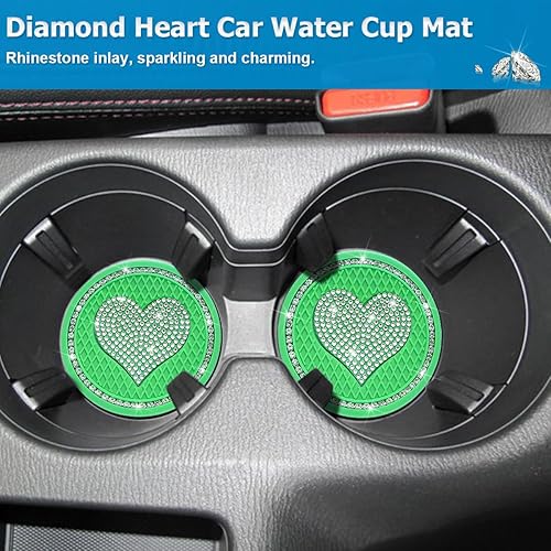 Miniatura 5 de AICEL Posavasos para automóvil con diseño de corazón, 2 unidades, universales, de 2.75 pulgadas, con diamantes de imitación brillantes,