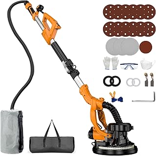 Drywall Sander with Vacuum Dust Collector, LED Light, 9 Variable Speed, Collapsible & Extendable Handle, Popcorn Ceiling Removal Tool, Drywall Sander with Vacuum for Wall Texture Elimination