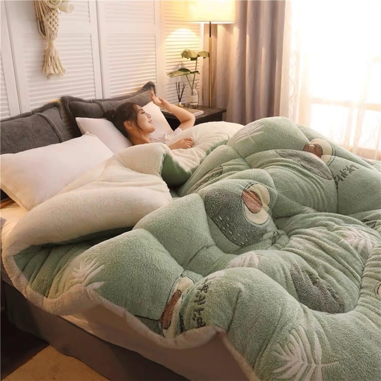 Super Warm Lamb Quilt Winter Blanket，Double-Sided Velvet Warm Quilt, Reversible Flannel Duvet for Home Bedroom Single Double(Color1,150x200cm(3KG))