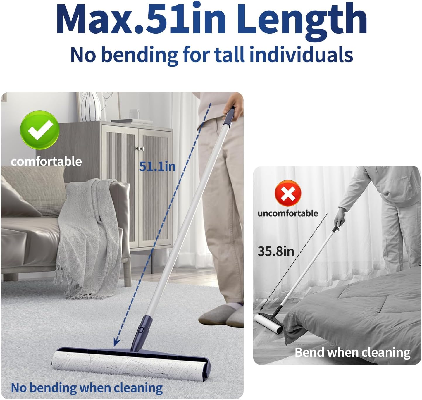 13.8in Large Big XL Jumbo Lint Roller for Floor with Long Handle, Mega Sticky Rollers Pet Hair Remover for Carpet, Bed,Couch，Furniture, Walls, Bathroom & Hair Collector Cleaner with Dog Cat Fur