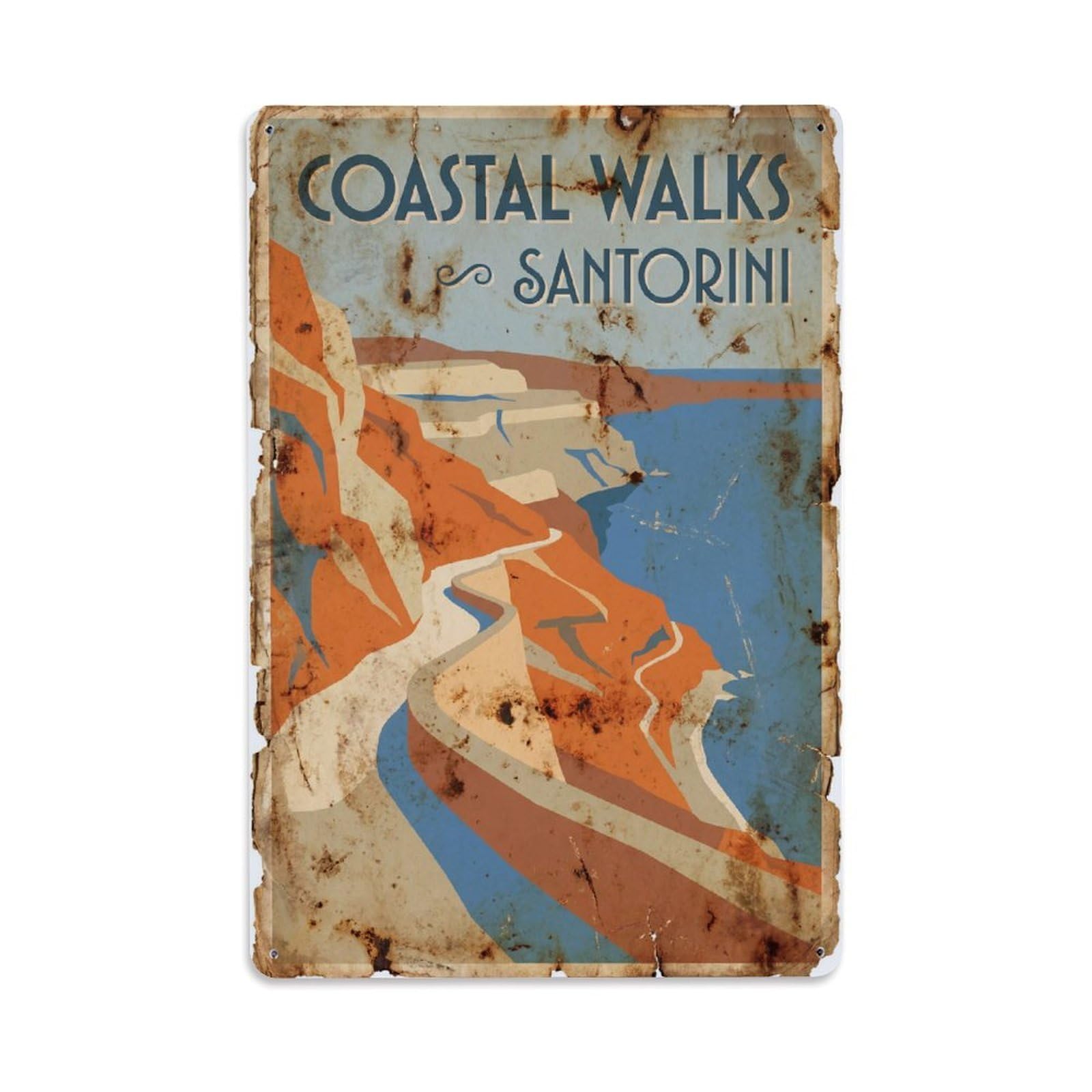 Gead 8X12inch Style Vintage Travel Santorini Coastal Walks Metal Tin Sign