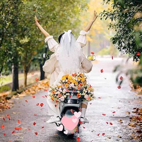 Miniatura 6 de Pangogogo Velo de novia blanco, borde doble enrollado con peine, velo de boda simple y lindo de 27.6 in de longitud, velo corto ligero para