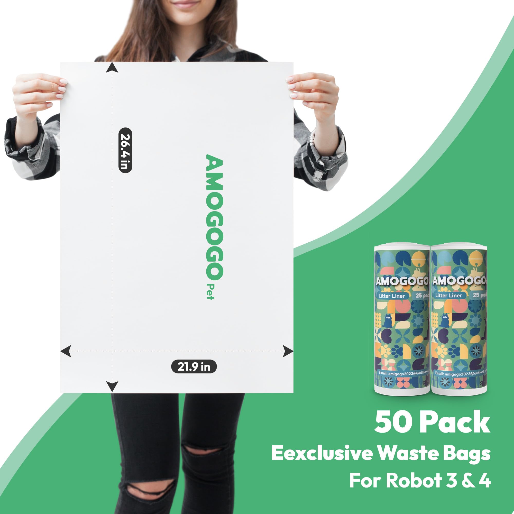 50 bolsas de basura compatibles con Litter Robot 4 y 3, bolsas de basura de repuesto a prueba de fugas, bolsas de basura resistentes para gatos