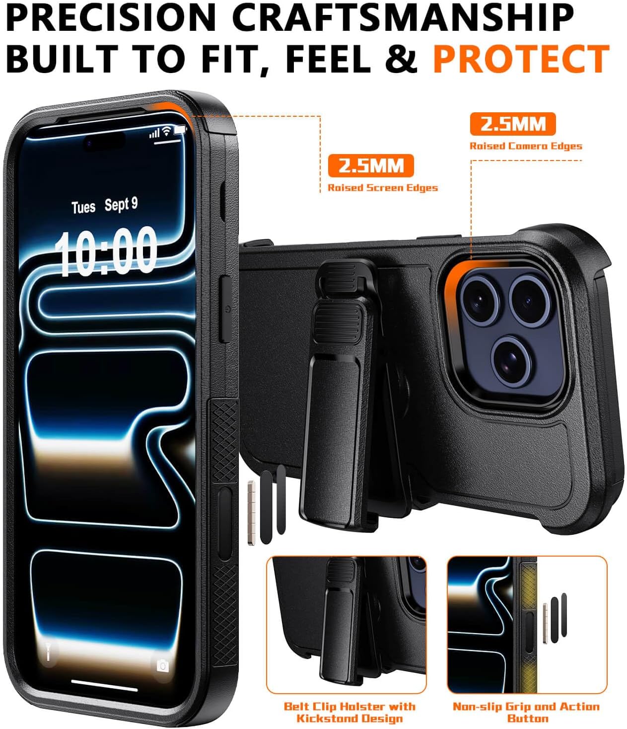 for iPhone 17 Pro Max Case: Phone Case with Belt Clip Holster with Screen Protector & Lens Guard (Compatible with Magsafe) Tri-Layer (Shockproof) Cover for Apple 17 Pro Max 6.9" (Black) - Image 3