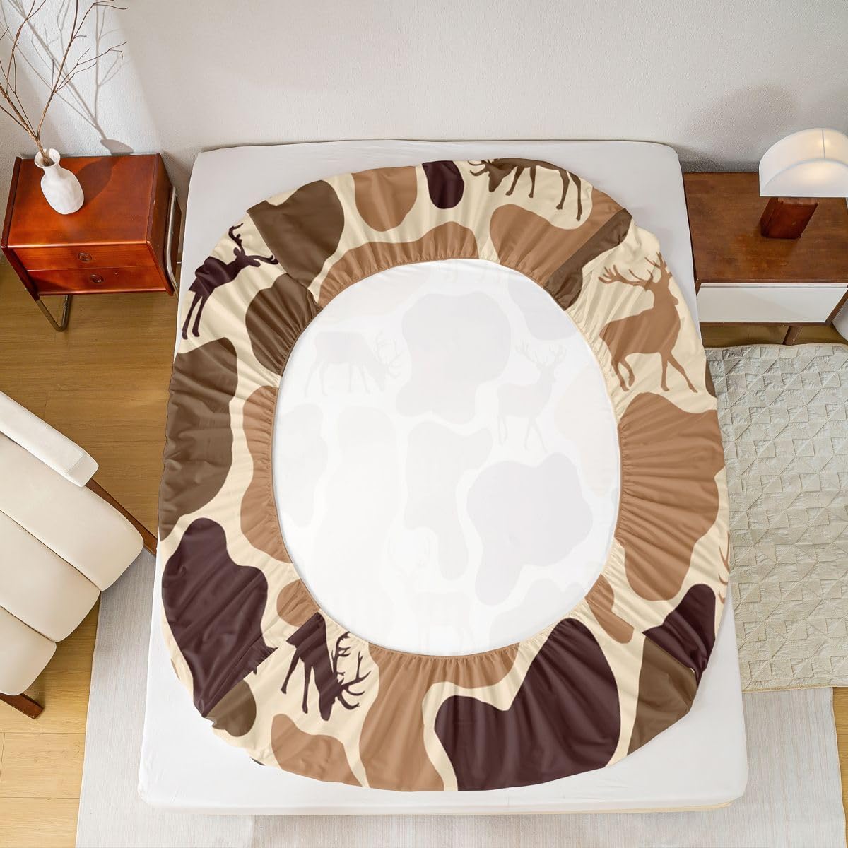 Erosebridal Deer Camo Bed Sheets Queen Camouflage Hunting Deer Fitted Sheet Brown Military Army Camo Bedding Set for Women Men Adults Country Hunter Wildlife Bed Cover 3 Pcs