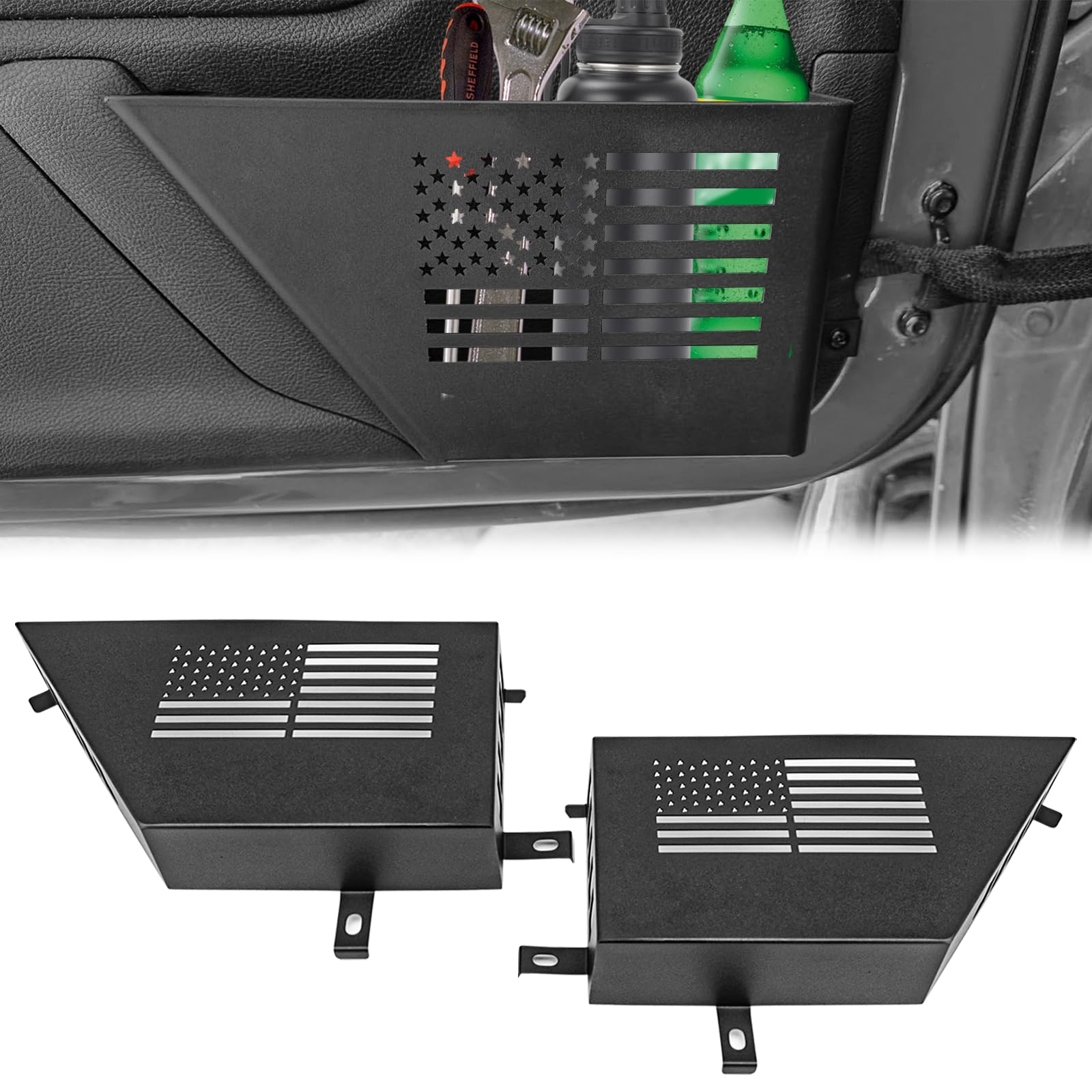 Motikvans ボックス 収納 ケースWranglerラングラー jk 専用車用ドアハンドル 内側ドア ドアサイドインサートオーガナイザー 小物入れ 炭素鋼製 便利 j-eep ラングラー アクセサリー(jkフロントドア用 ×2)