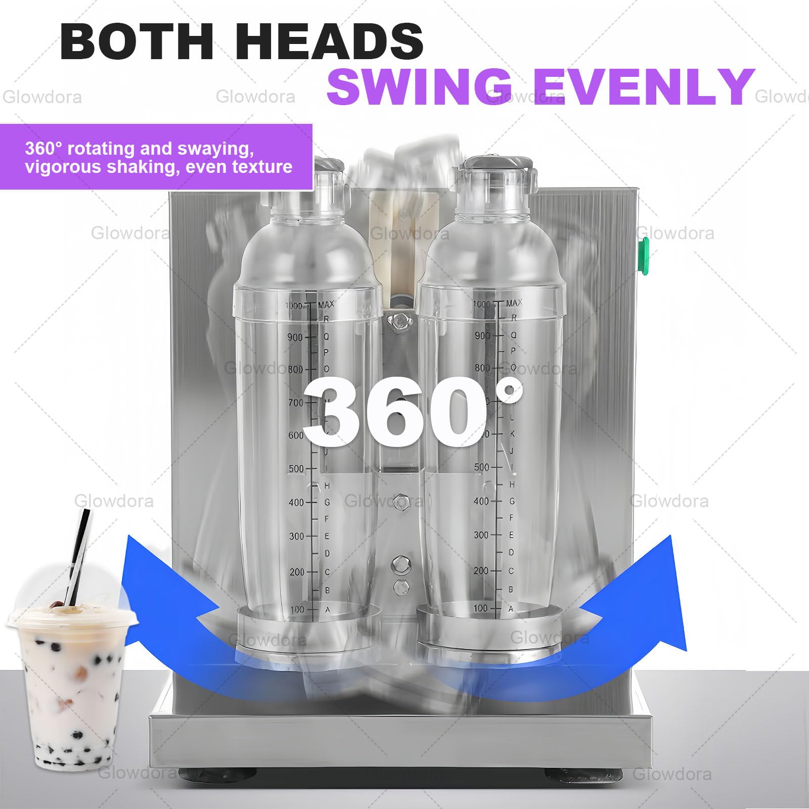 Machine À Shaker pour Lait Au Café Et Bubble Tea, Shaker Automatique Double Tasse, INOX, Vitesse 400 TR/Min, 120w, Minuterie 1-120s, Rotation Complète – Usage Commerce
