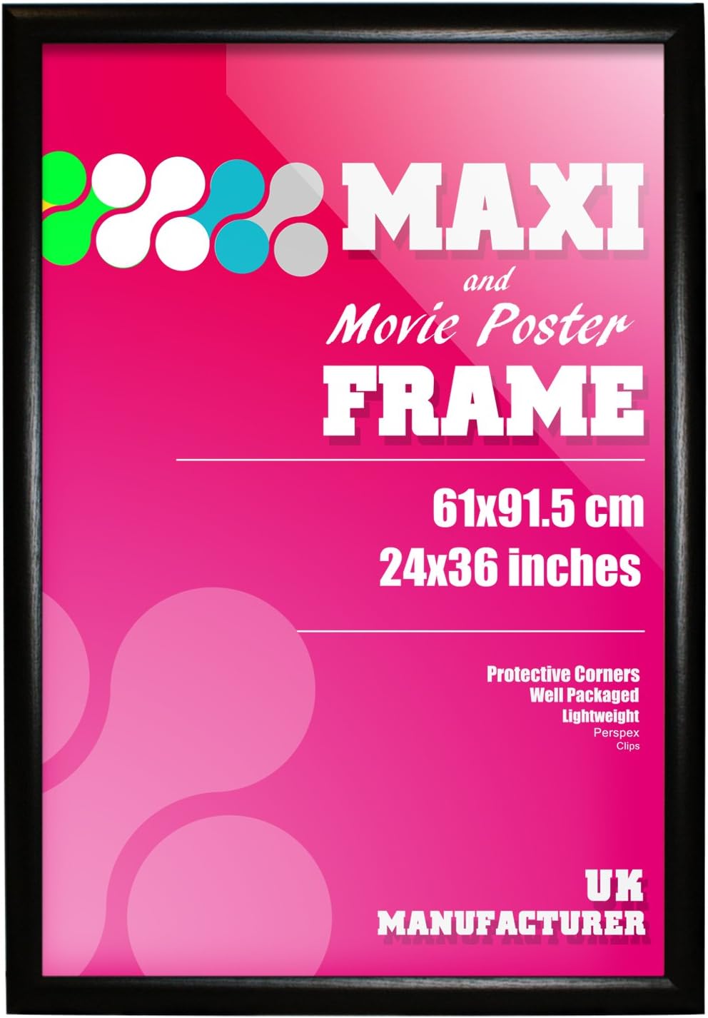 4Ever4Less BLACK 4 cm THICK Round D-Shape MDF Moulding Perfect Frame for MAXI Poster 61x91.5CM 24 x 36 IN NEW