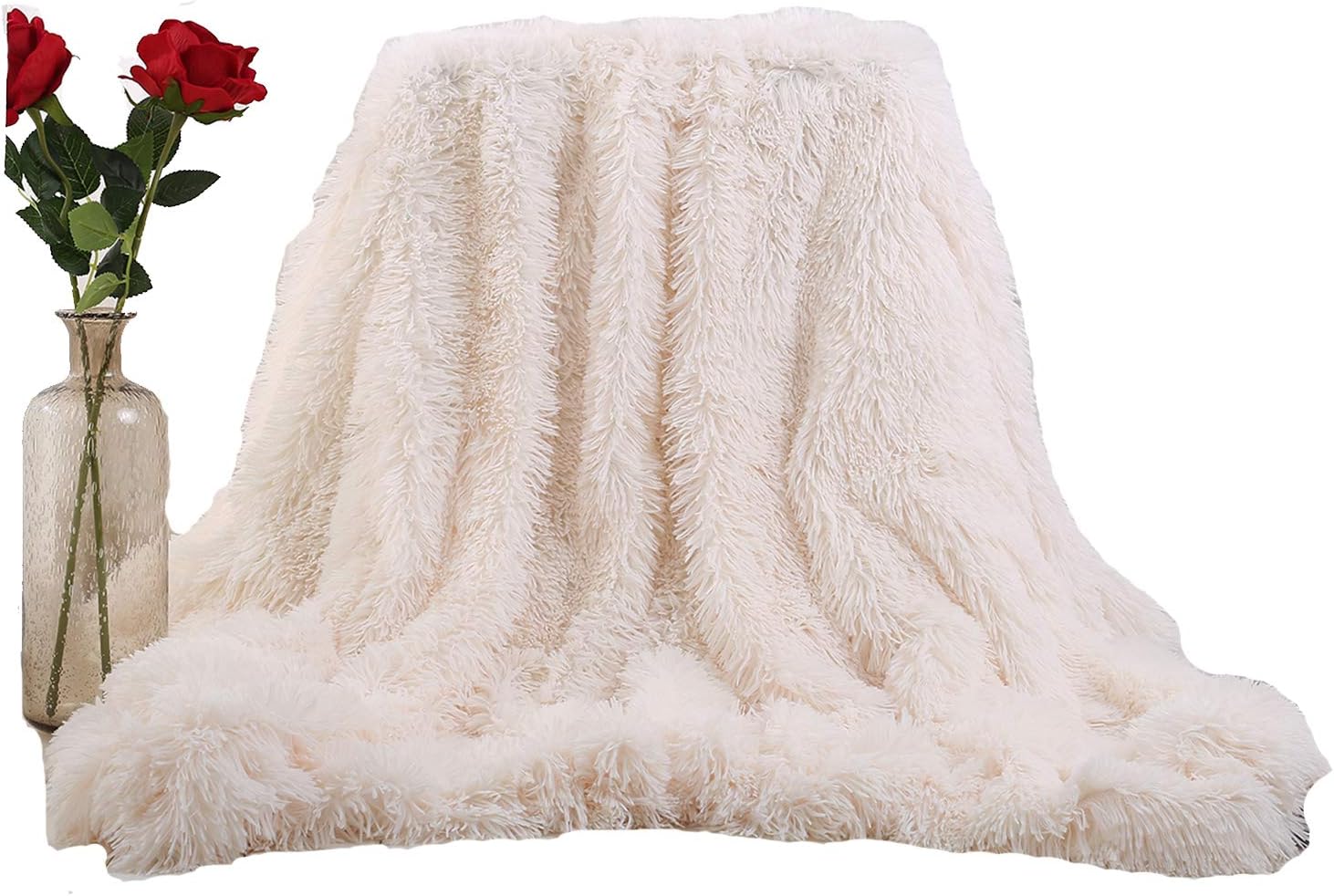 BODON Lightweight Super Soft Double Crystal Velvet Ultra Plush Throw Blanket Sofa Pet Bed Chair Yoga Mat Rug White 51"X63"