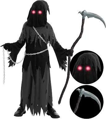 10 Best Boys Costumes for Ages 8-10 – Top Picks for Every Theme and Style 16 Glowing Eyes Grim Reaper Costume for Kids, Halloween Costume for Boys