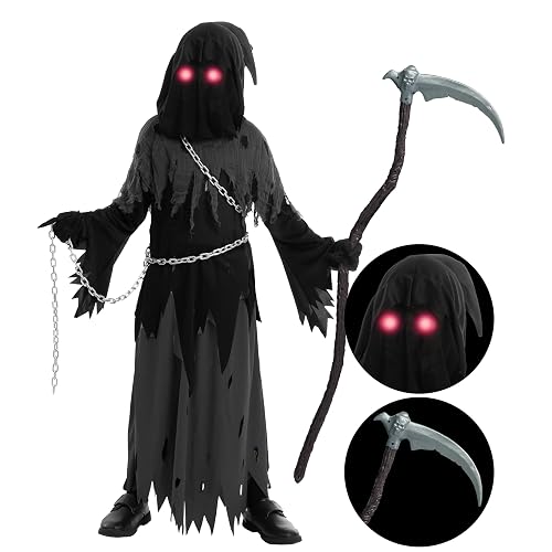 Spooktacular Creations Glowing Eyes Grim Reaper Costume for Kids, Halloween