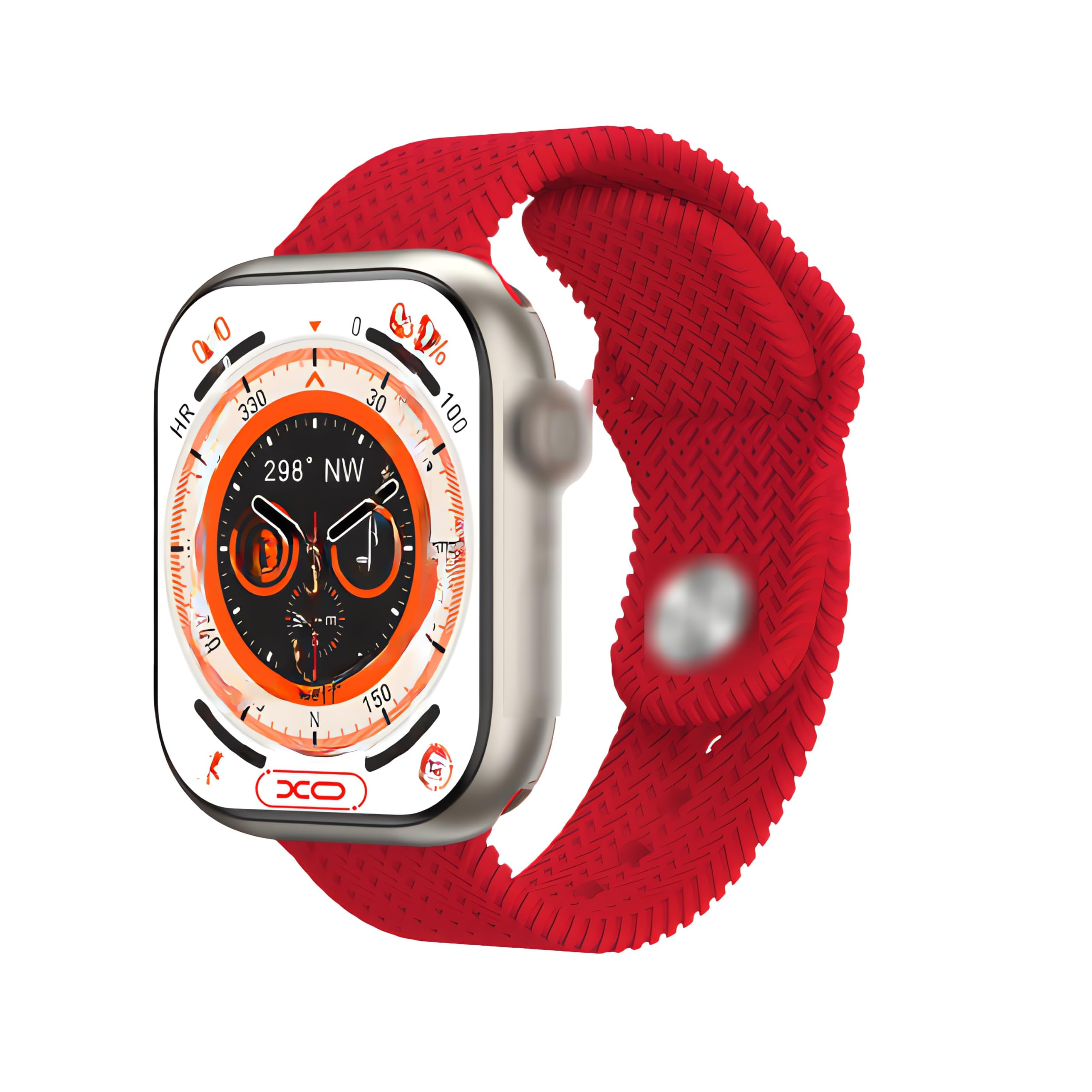 New XO HK9 Pro + Smart Watch Silver With 45mm Amoled Screen, Chat GPT, IP68 Waterproof, Health Fitness Tracker Compatible with Android and IOS (Body: Sliver | Strap: Red) (HK9 Pro+ Gen 3)
