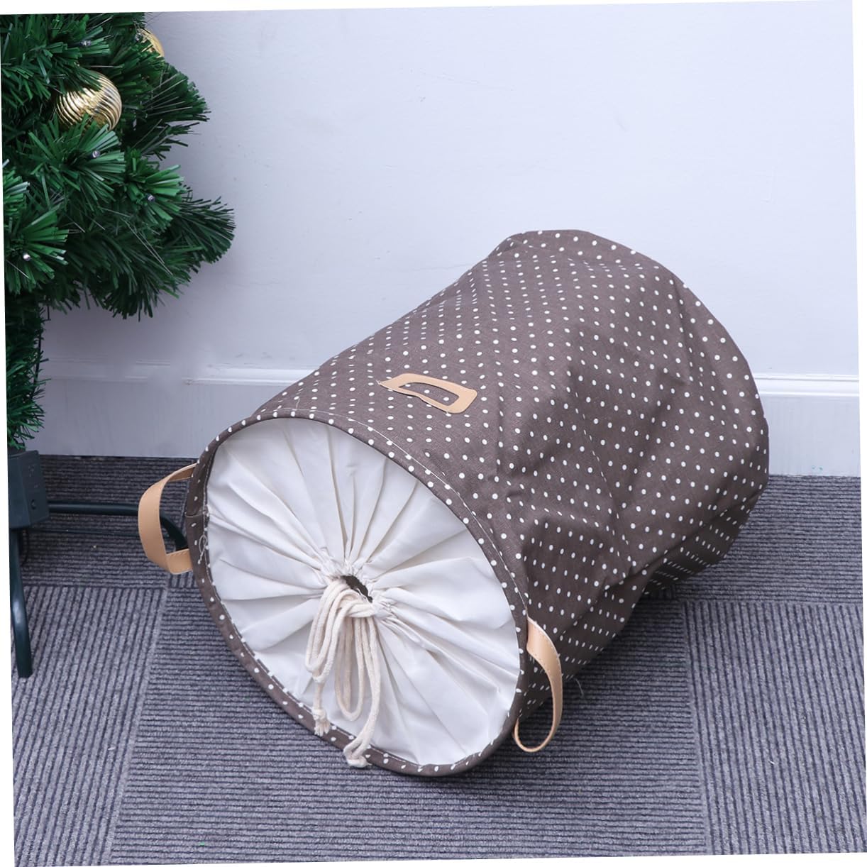Coffee Cotton Linen Fabric Laundry Basket with Drawstring Closure