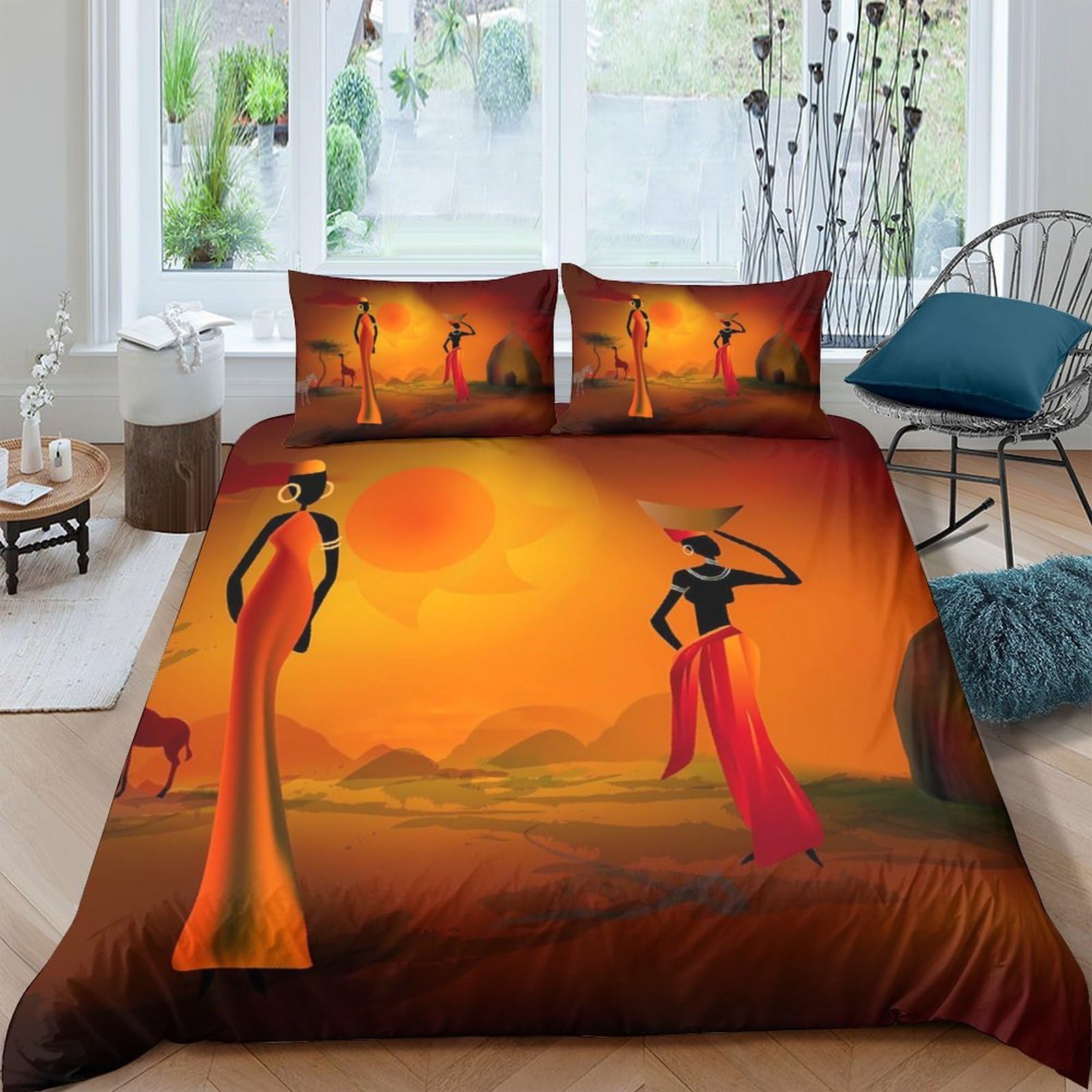 Ctjqhvkz Style-3 3D Printed African Sunset Fitted Sheet Microfiber Soft Decor Tribal Art Mattress Cover For Bedroom Guest Room Single（135X200cm）