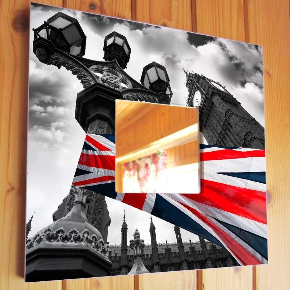 Flag UK and Big Ben Tower London Wall Framed Mirror with Printed Decor Fan Art Home Design Gift image 2
