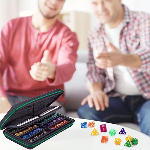 Miniatura 7 de SIQUK Estuche para dados DND, estuche organizador de dados con asa, bandeja ranurada extraíble con capacidad para 8 juegos de dados DND para