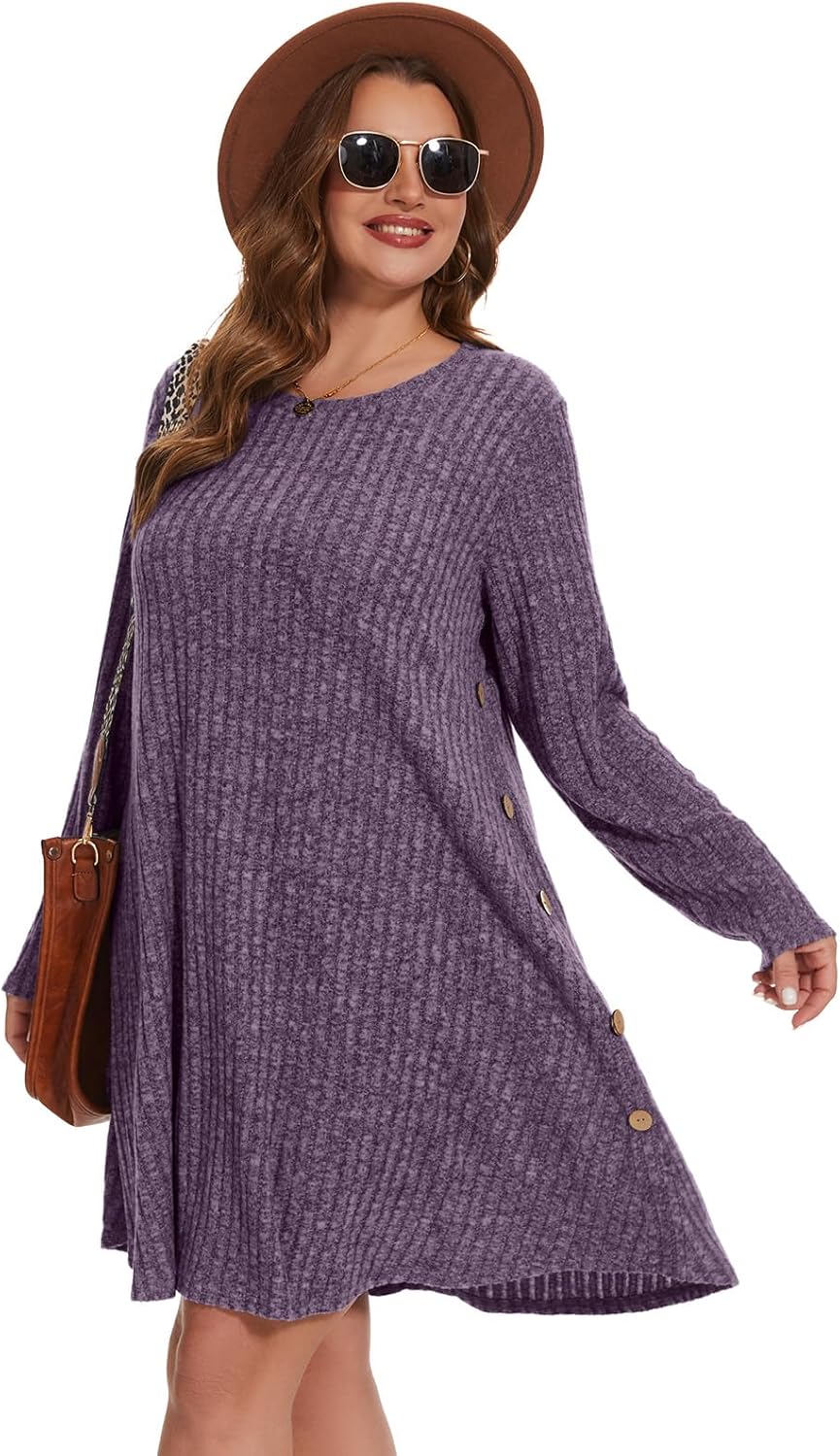 ZENNILO Women Plus Size Sweater Dress Long Sleeve Dress for Women Basic V Neck Fall Winter Tunic Dresses with Pockets - Image 6