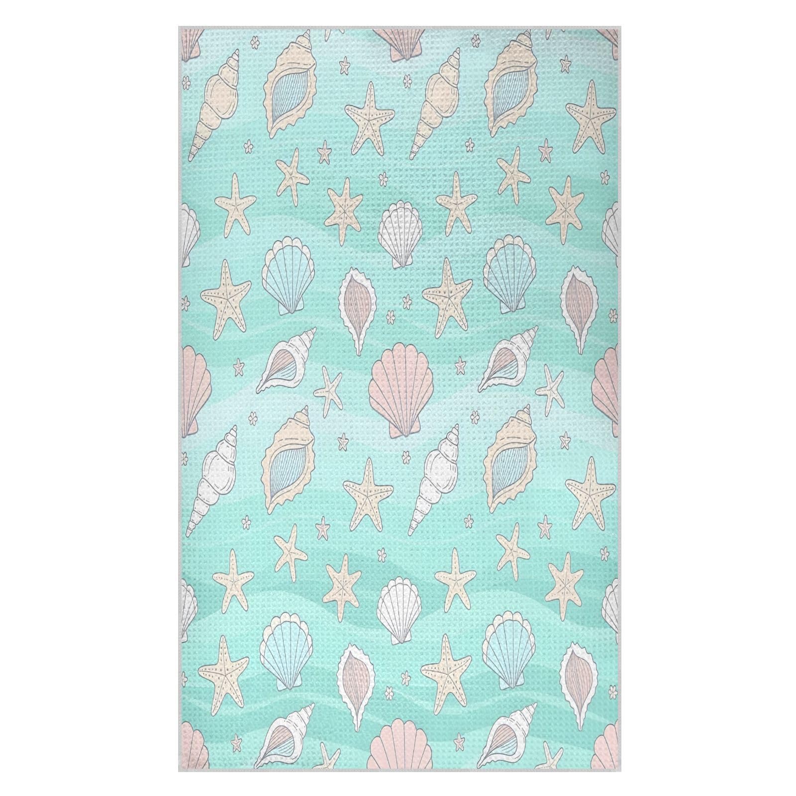 Lyeorm Summer Seashells Waffle Weave Kitchen Towels 18x30 Inch Soft Absorbent Microfiber Dish Cloths